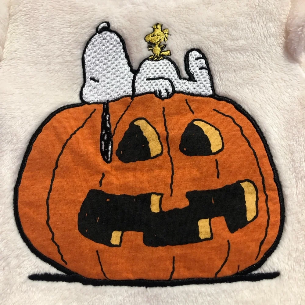 Peanuts Snoopy Halloween Pumpkin Jack O Lantern Long Sleeve Ruffle Top 18M - Picture 3 of 7